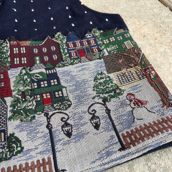 Life Style Wool Blend Holiday Embroidered Tapestry Vest Sz L - Picture 5 of 6